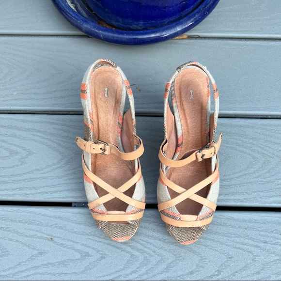 Anthropologie Peep Toe Sandals | Mercari Schuler & Sons Anthropologie Stripe Sling Back Peep Toe Heeled Sandal Size 6 1/2